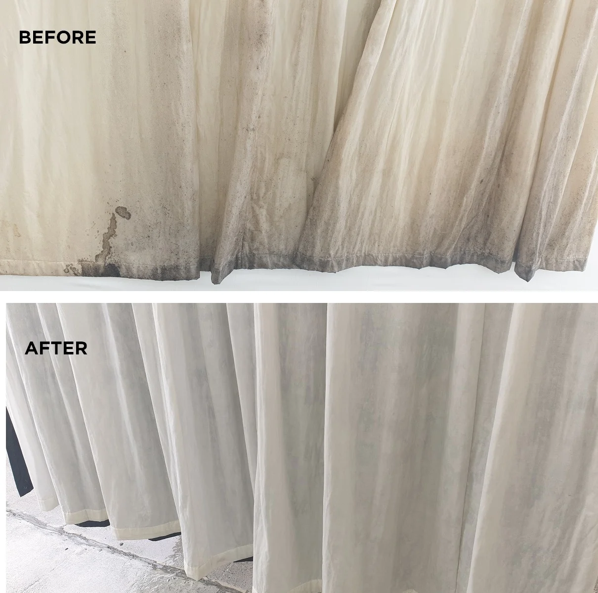 Sheer curtain before and after cleaning by Curtain Clean